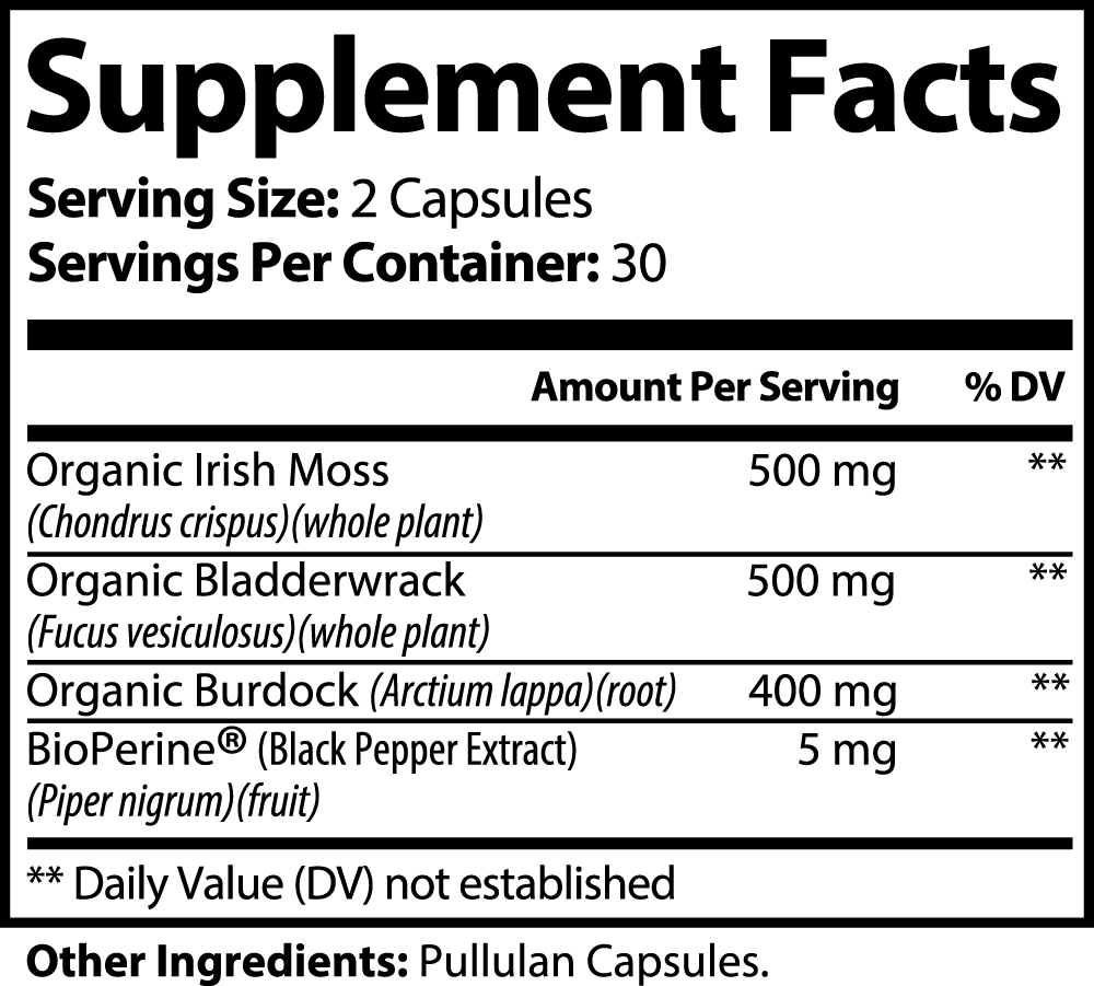 Sea Moss Superfood Blend – Irish Moss, Bladderwrack & Burdock Root | Vegan Capsules